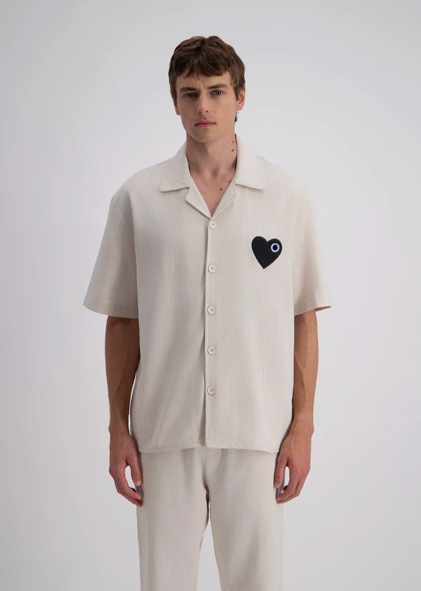 Chemise Decontracte Lin avec Coeur ADJ Beige