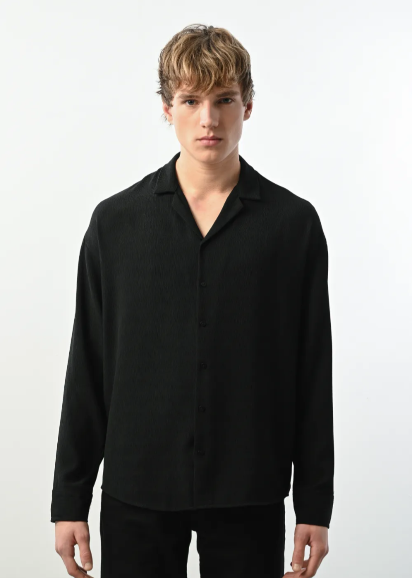 Chemise Texturée Manches Longues Marrakech Noir