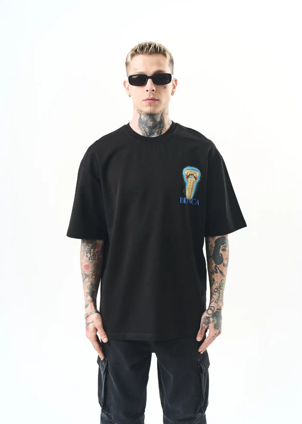 T-shirt oversize imprimé pilier grec – Style street art Hallstarz 1585 – Noir