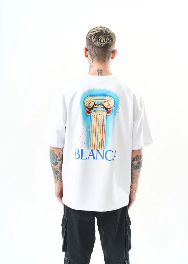 T-shirt oversize imprimé pilier grec – Style street art Hallstarz 1585 – Blanc