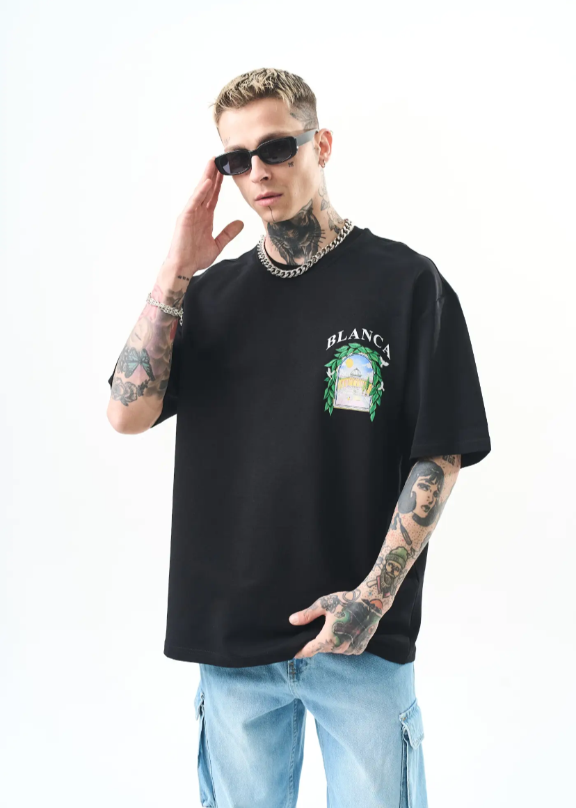 T-shirt oversize homme imprimé arcade végétale – style artistique 1581