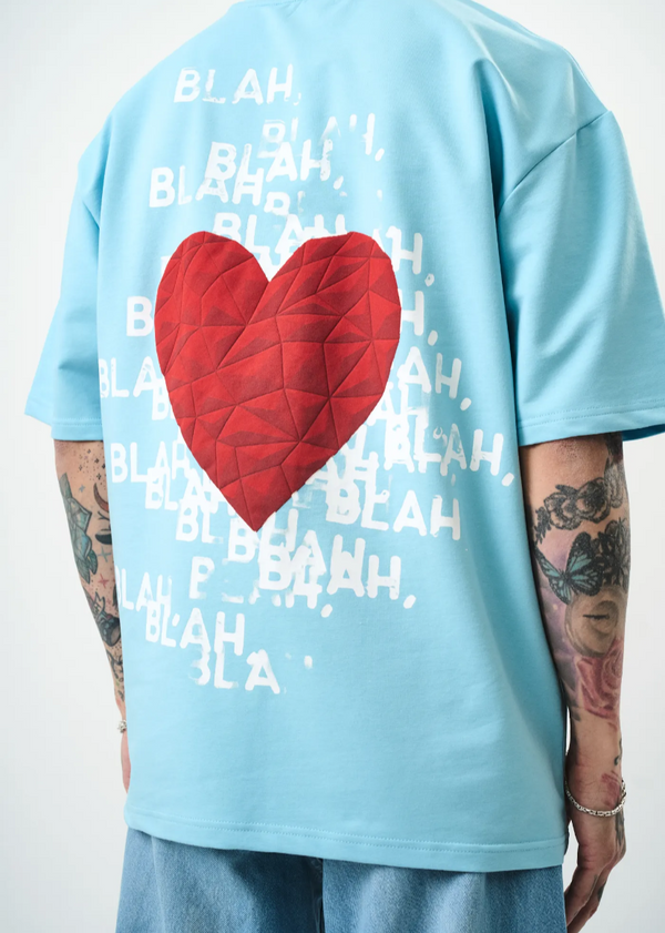 T-shirt oversize homme Hallstarz – BlaBla cœur brodé 3D – Bleu
