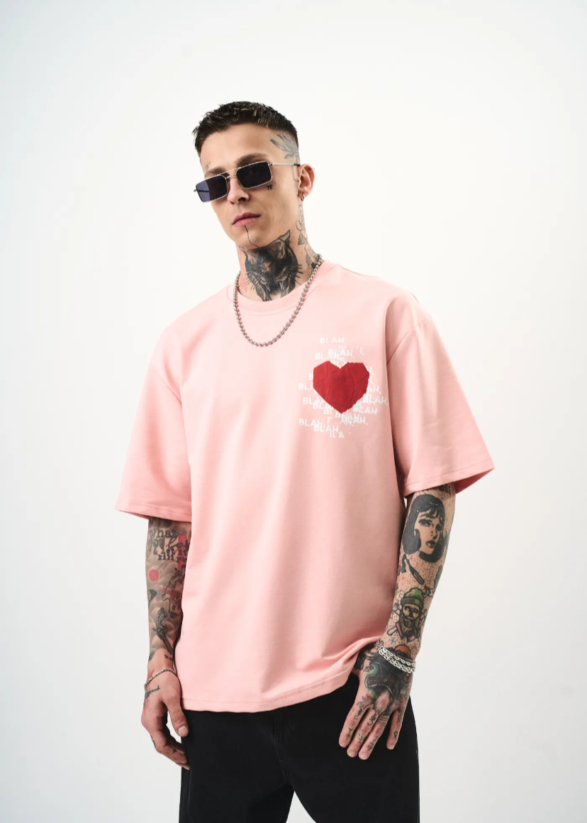 T-shirt oversize homme Hallstarz – BlaBla cœur brodé 3D