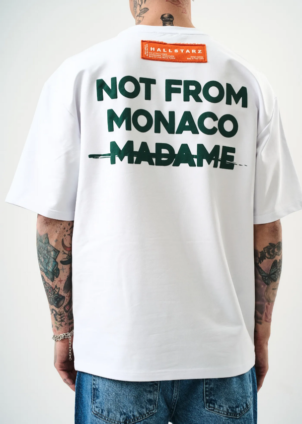 T-shirt oversize homme Hallstarz – Not From Monaco Madame Sako – Blanc