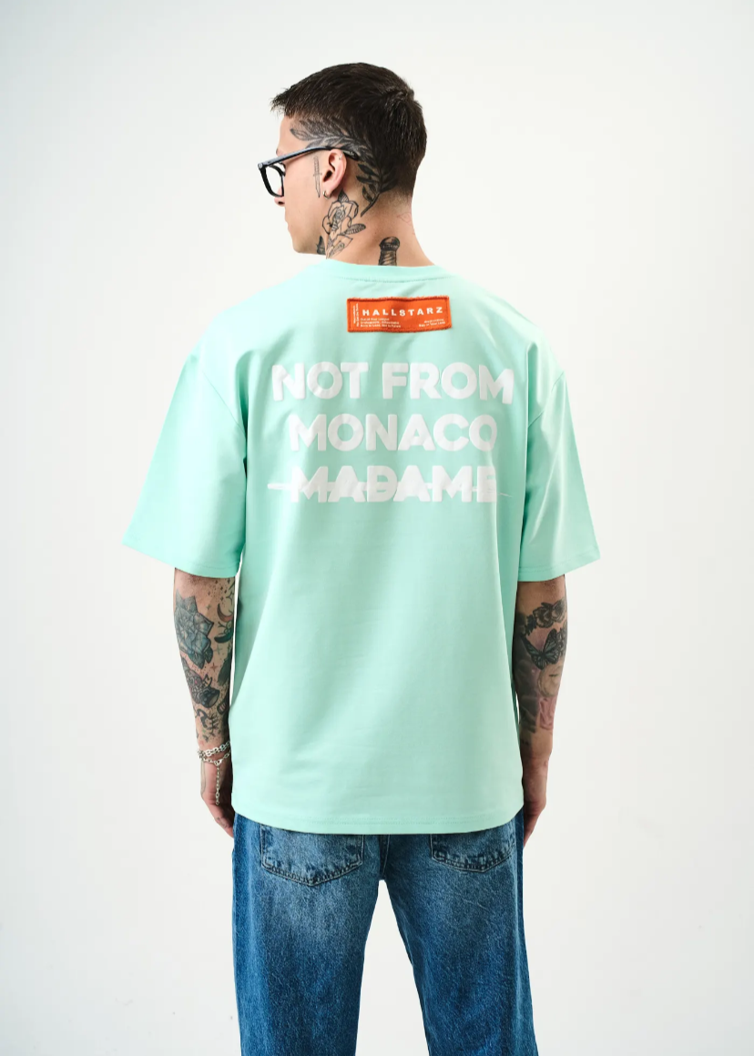 Tshirt Hallstarz Homme Not From Monaco Vert Menthe