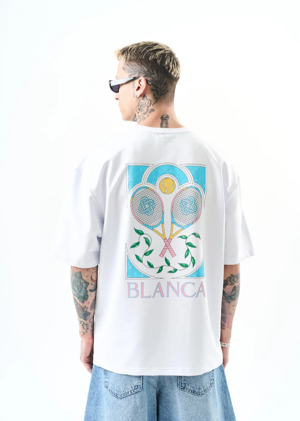 T-shirt oversize Hallstarz Blanca Tennis 1582 – Blanc