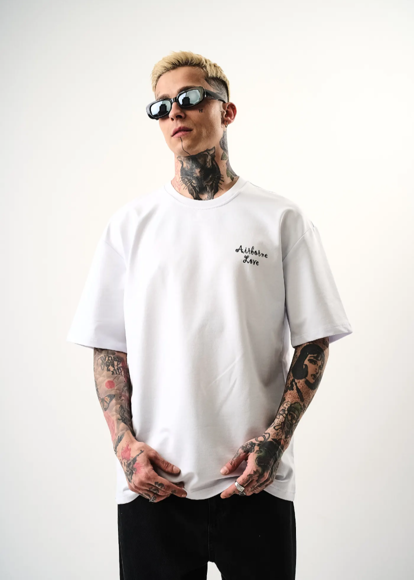 Tshirt Homme Hallstarz Airborne Love Blanc