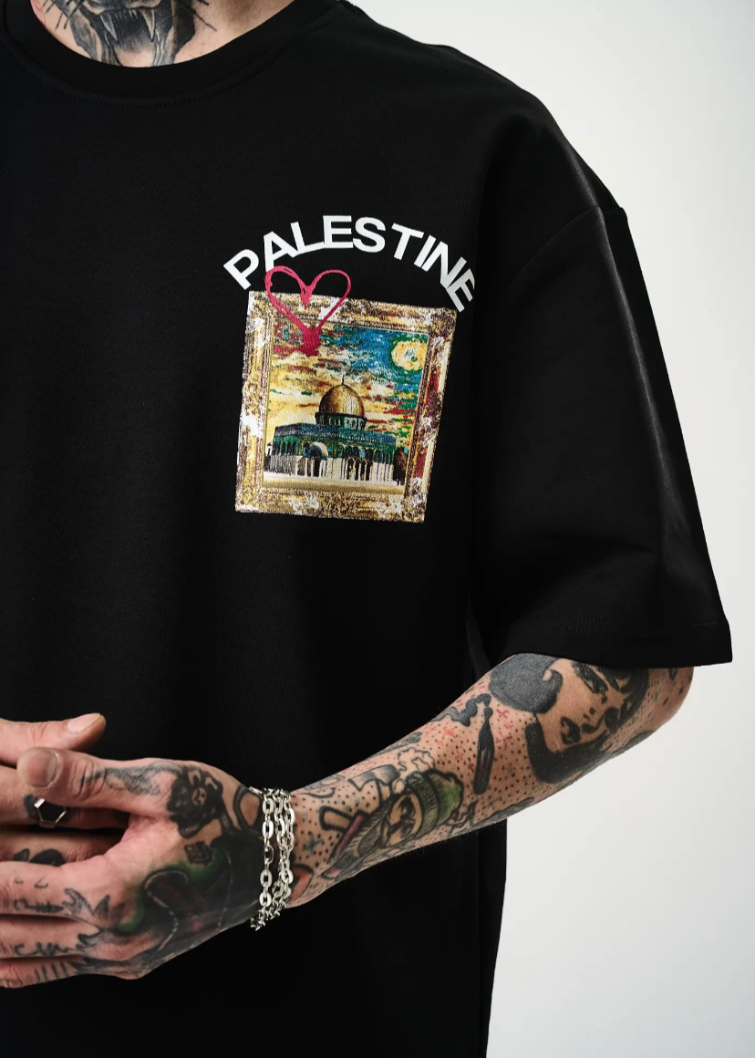 Tshirt Oversize Imprimé Palestine Noir