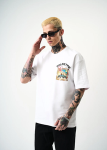 Tshirt Oversize Imprimé Palestine Blanc Hallstarz