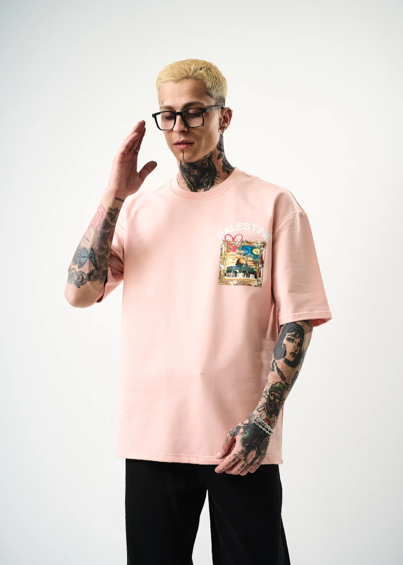 Tshirt Oversize Imprimé Palestine Rose Hallstarz