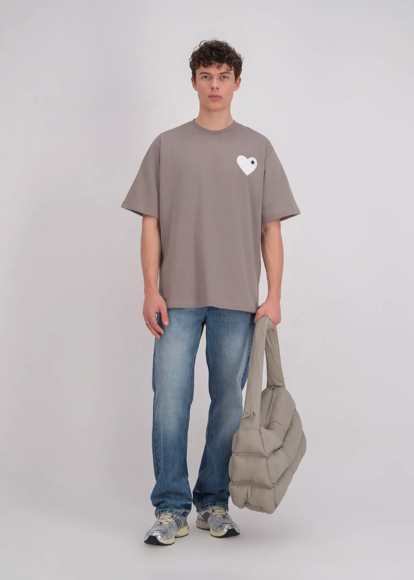 Tshirt Oversize Coeur ADJ Marron Blanc