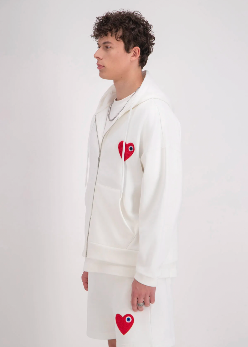 Sweat à Capuche Coeur Zippé Oversize ADJ Blanc