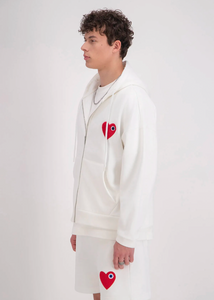 Sweat à Capuche Coeur Zippé Oversize ADJ Blanc