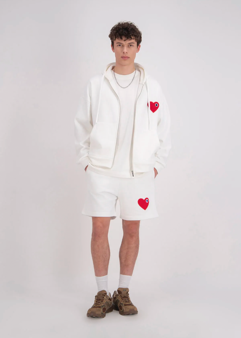 Sweat à Capuche Coeur Zippé Oversize ADJ Blanc