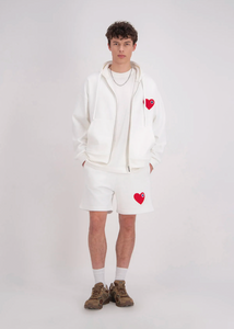 Sweat à Capuche Coeur Zippé Oversize ADJ Blanc