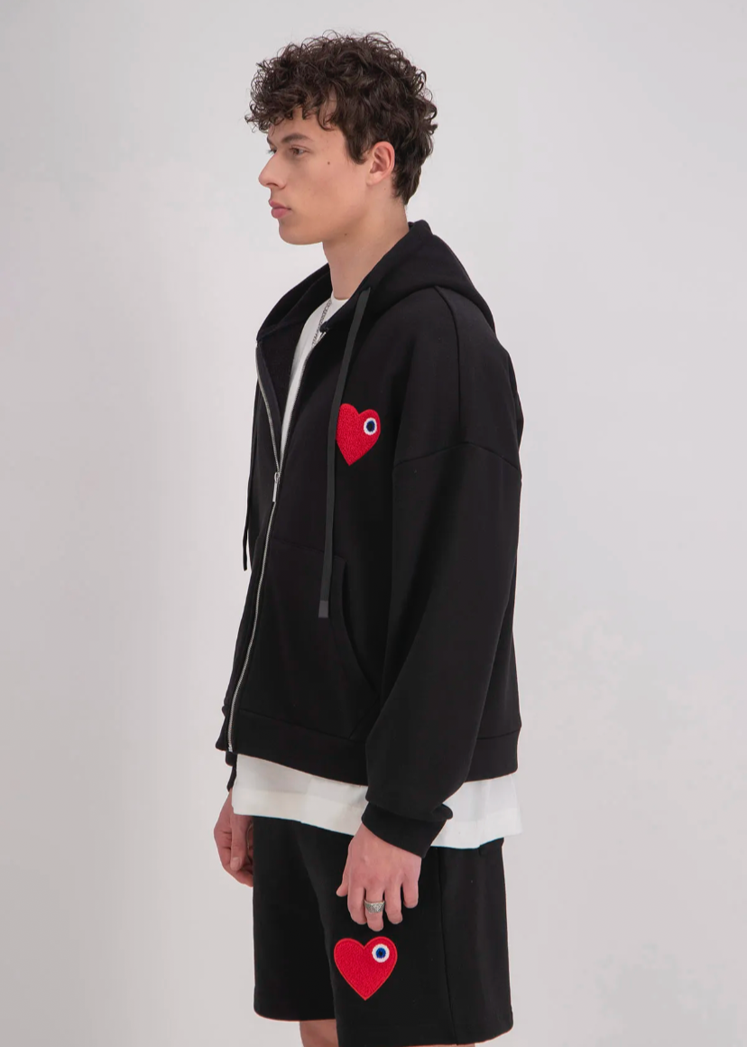 Sweat à Capuche Coeur Zippé Oversize ADJ Noir