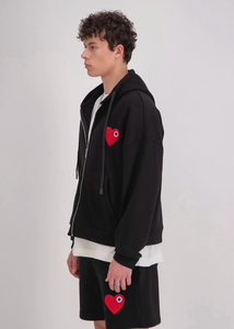 Sweat à Capuche Coeur Zippé Oversize ADJ Noir