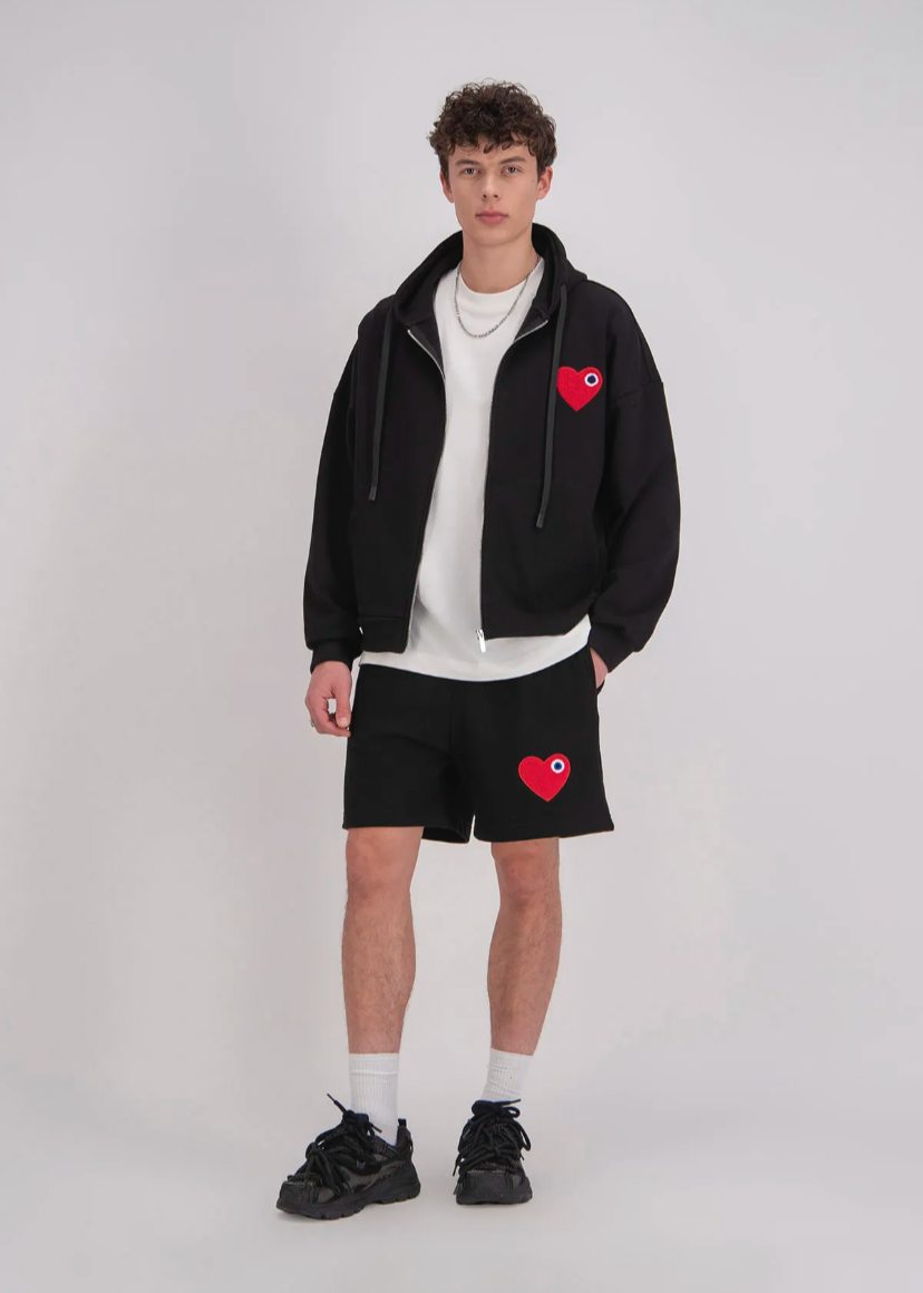 Sweat à Capuche Coeur Zippé Oversize ADJ Noir
