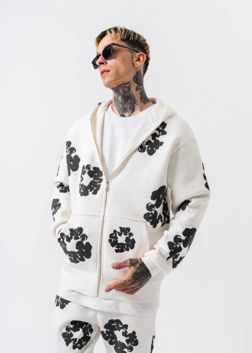Ensemble Veste Pantalon Fleuri Hallstarz Blanc