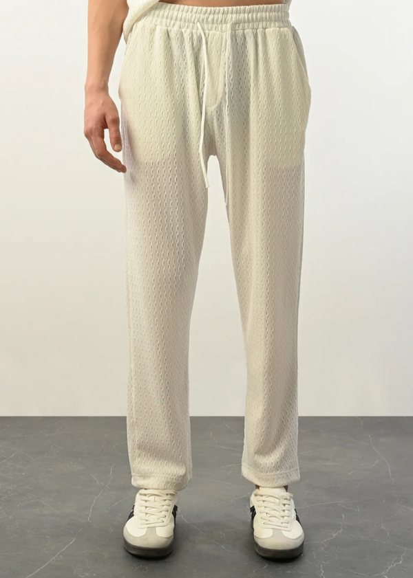 Pantalon Homme maille texturée crème - Coupe droite Marrakech 2424 – Ecru