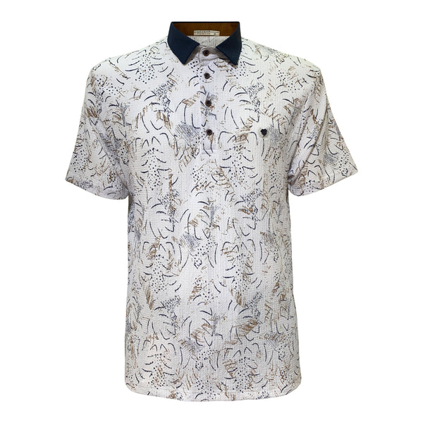 Polo Imprimé Col Contrasté Homme Beige & Bleu - Maxway 17-9854 – Blanc