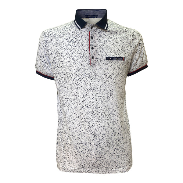 Polo Homme Imprimé Minimaliste Col Contrasté - Maxway 17-9185 – Blanc