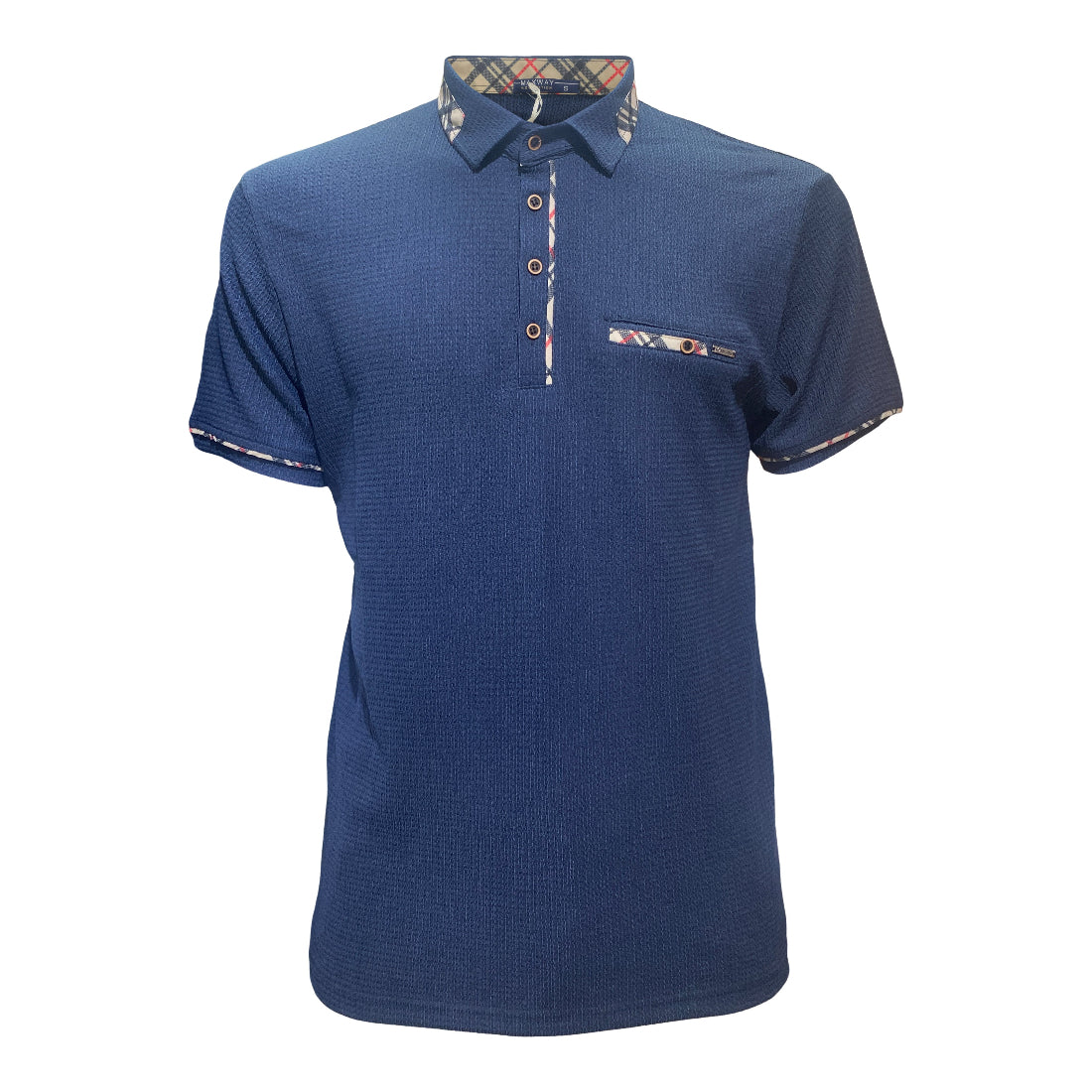 Polo homme bleu marine à col écossais 