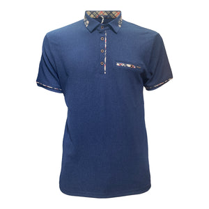 Polo homme bleu marine à col écossais 