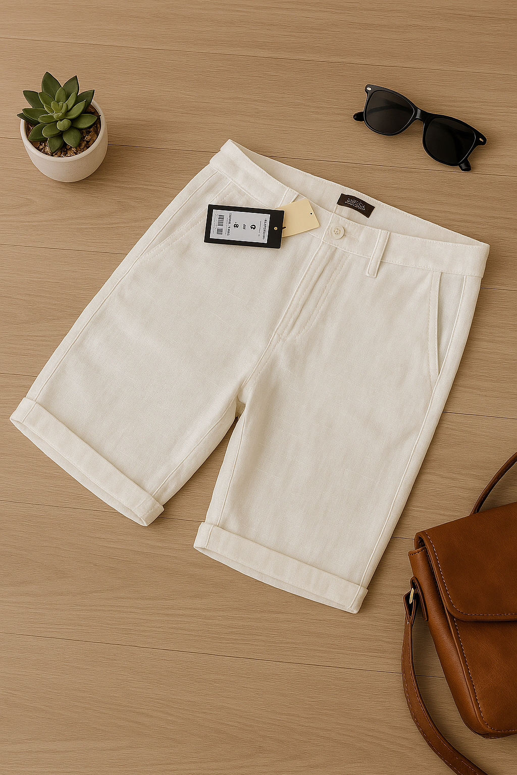 Short homme en lin blanc cassé