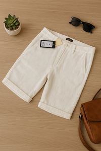 Short homme en lin blanc cassé