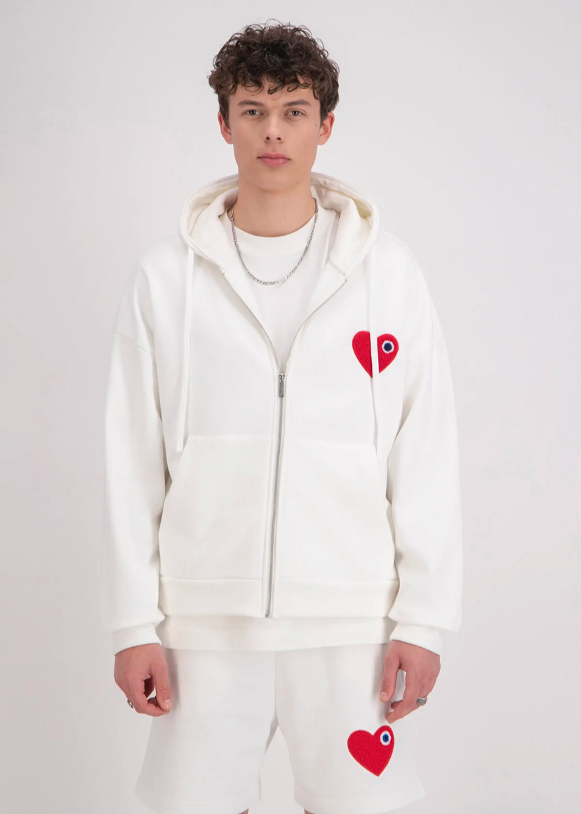 Sweat à Capuche Coeur Zippé Oversize ADJ Blanc