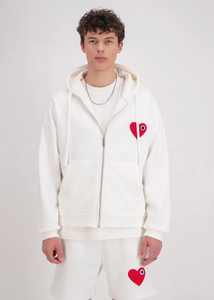 Sweat à Capuche Coeur Zippé Oversize ADJ Blanc