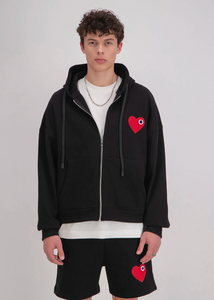 Sweat à Capuche Coeur Zippé Oversize ADJ Noir