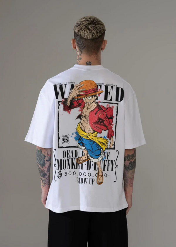 T-Shirt Hallstarz Oversize One Piece Monkey D. Luffy T-35 – Blanc