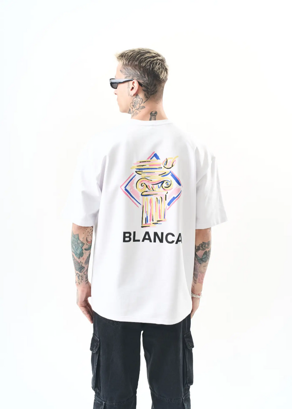 T-shirt Hallstarz oversize imprimé torche artistique – Design graphique et street 1584 – Blanc