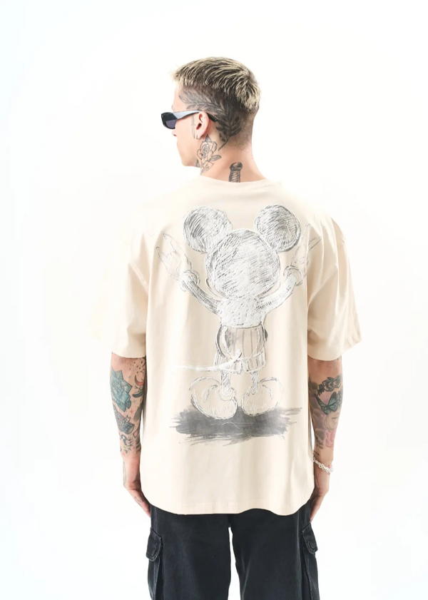 T-shirt oversize Hallstarz « Usual Suspects » Mickey Mouse – imprimé cartoon dos – Ecru