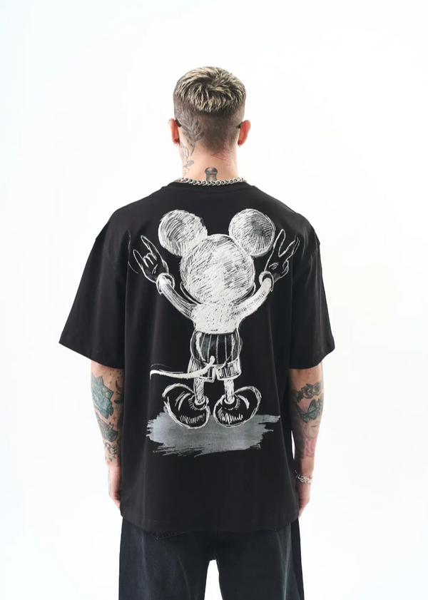 T-shirt oversize Hallstarz « Usual Suspects » Mickey Mouse – imprimé cartoon dos – Noir