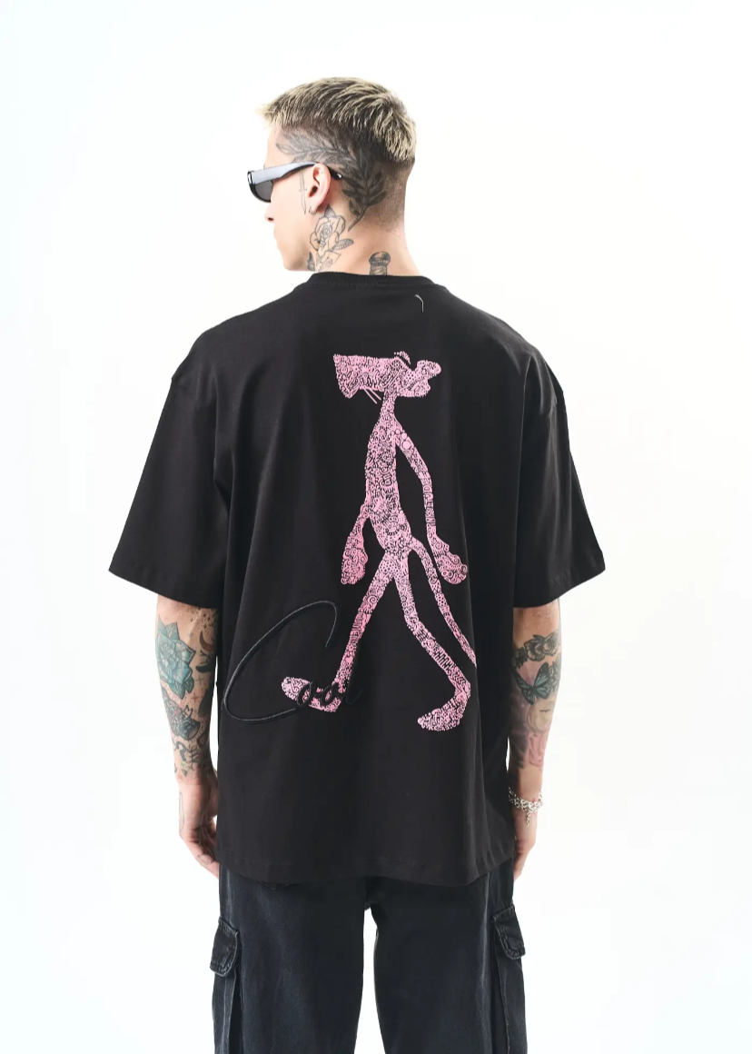Tshirt Hallstarz Panthere Rose Noir