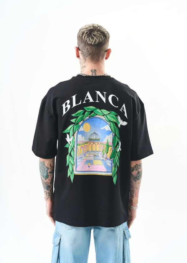 T-shirt oversize homme imprimé arcade végétale – style artistique 1581 – Noir