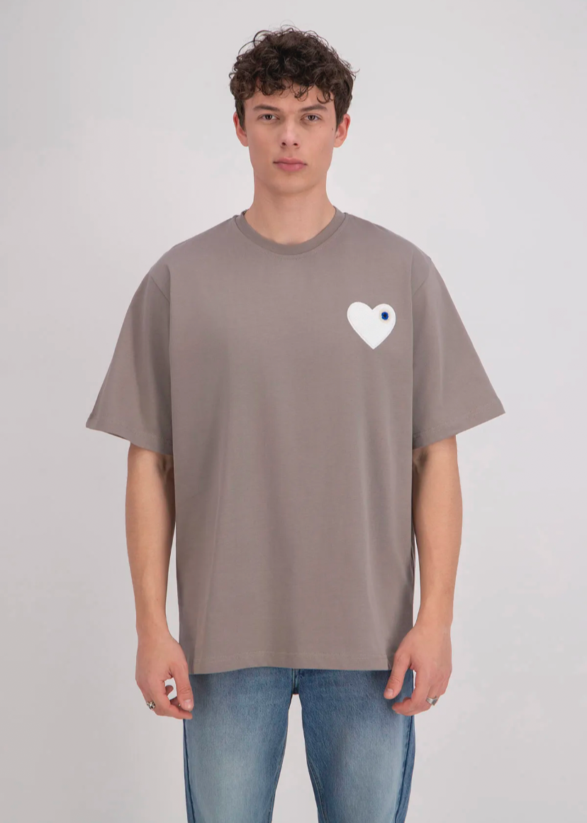 Tshirt Oversize Coeur ADJ Marron Blanc