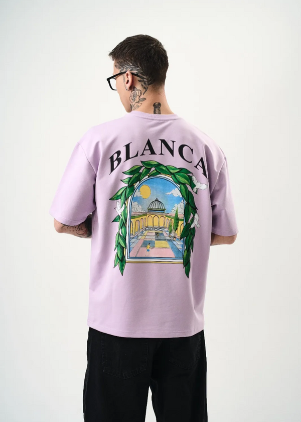 T-shirt Blanca oversize homme imprimé arcade végétale – style artistique 1581 – Lila
