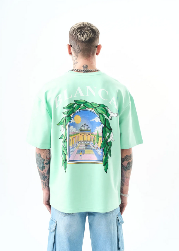 T-shirt Blanca oversize homme imprimé arcade végétale – style artistique 1581 – Menthe