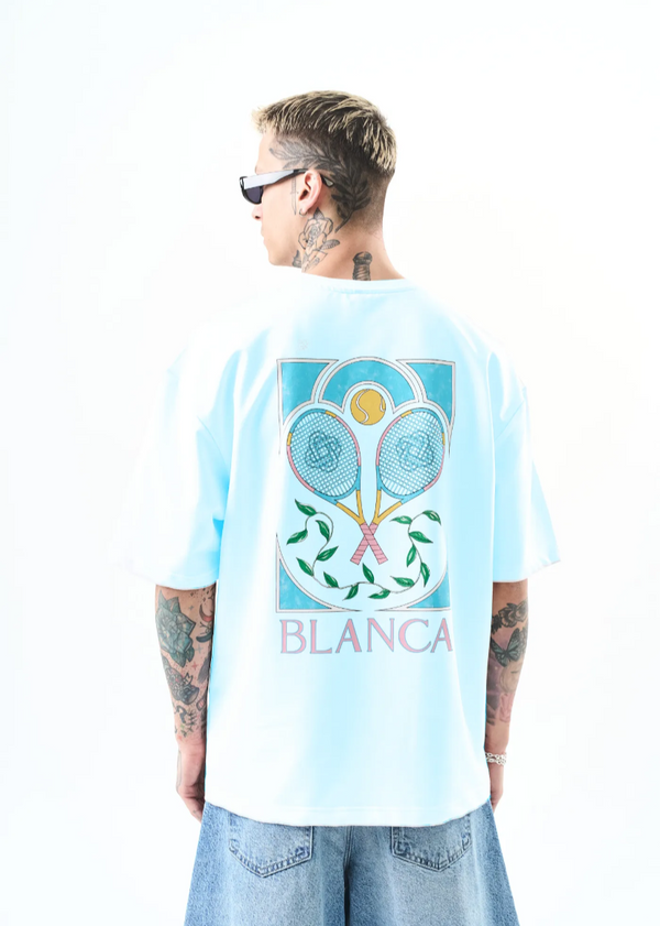 T-shirt oversize Hallstarz Blanca Tennis 1582 – Bleu Ciel