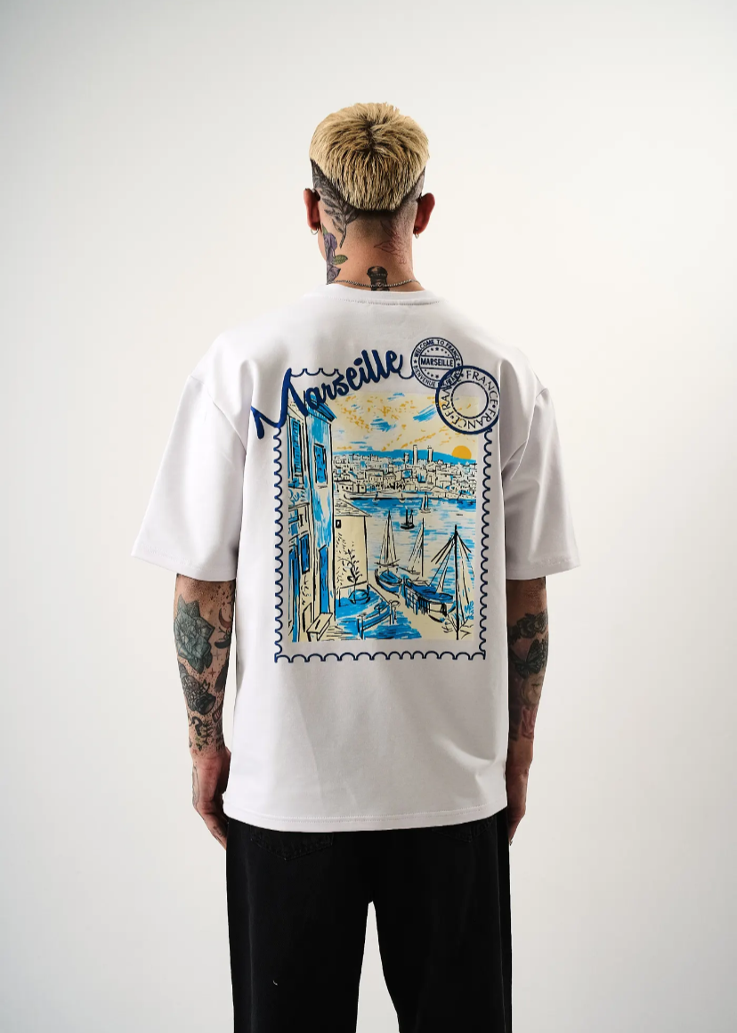 Tshirt oversize homme imprimé Marseille Blanc