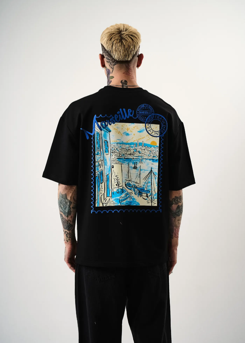 Tshirt oversize homme imprimé Marseille Noir